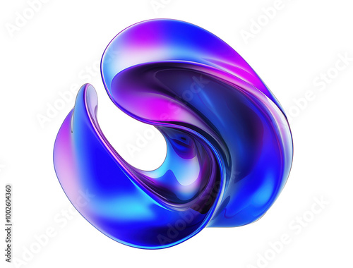 Obraz na płótnie Glossy iridescent twisted loop sculpture transparent image. Striking abstract form with smooth surface isolated cutout 3d render. Futuristic modern cut out clipart design element png w salonie