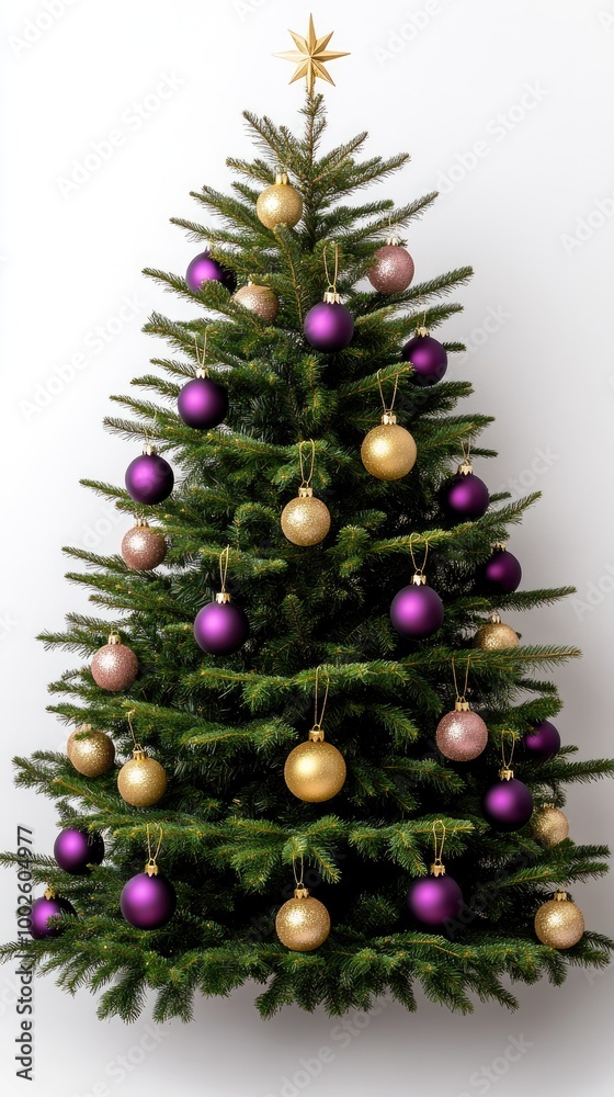 A beautifully adorned Christmas tree features golden and pink decorations, creating a festive ambiance with soft, blurred lights in the background A beautifully adorned Christmas tree features golden and pink decorations, creating a festive ambiance with soft, blurred lights in the background