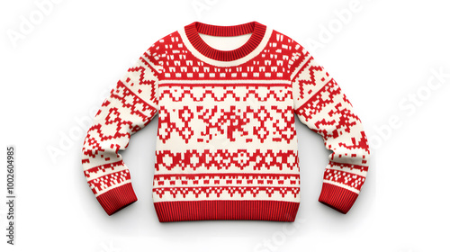 Festive Red, White, and Blue Winter Sweater with Nordic Pattern