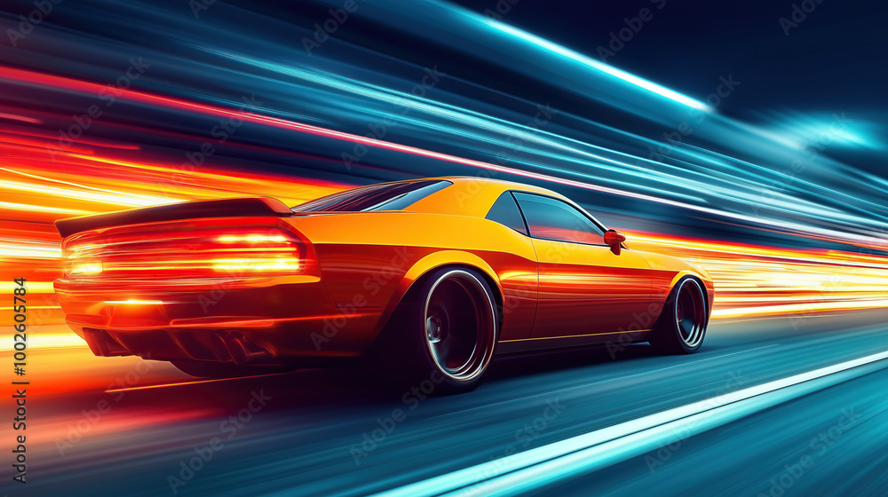 Obraz premium long exposure with motion blur light trail of sports car