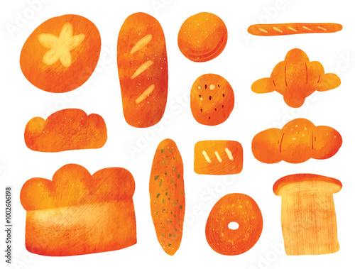 Watercolor Various Bread Element Vector Collection