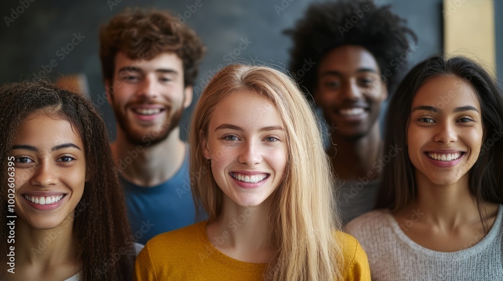 Fototapeta premium Diverse Group of Young Adults Smiling and Bonding Together