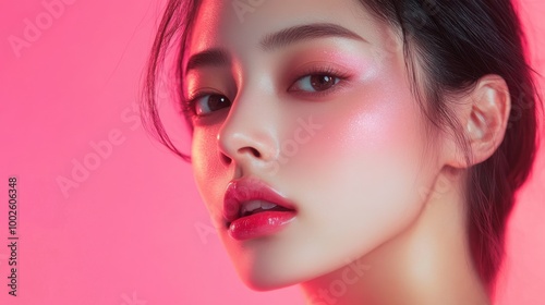 Stunning Portrait of a Young Asian Woman with Radiant Skin for Beauty and Wellness Promotions