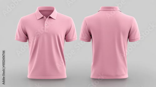 A plain pink polo shirt for men, ready for you to add your own design on the front and back. photo