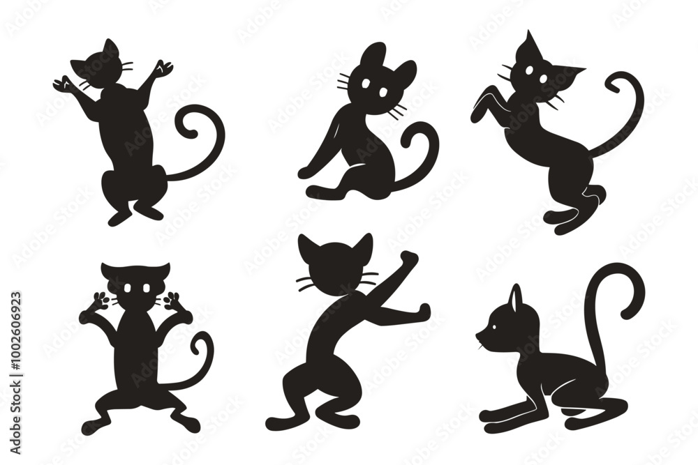 Cute Cartoon Silhouettes of Cats and Dogs 
