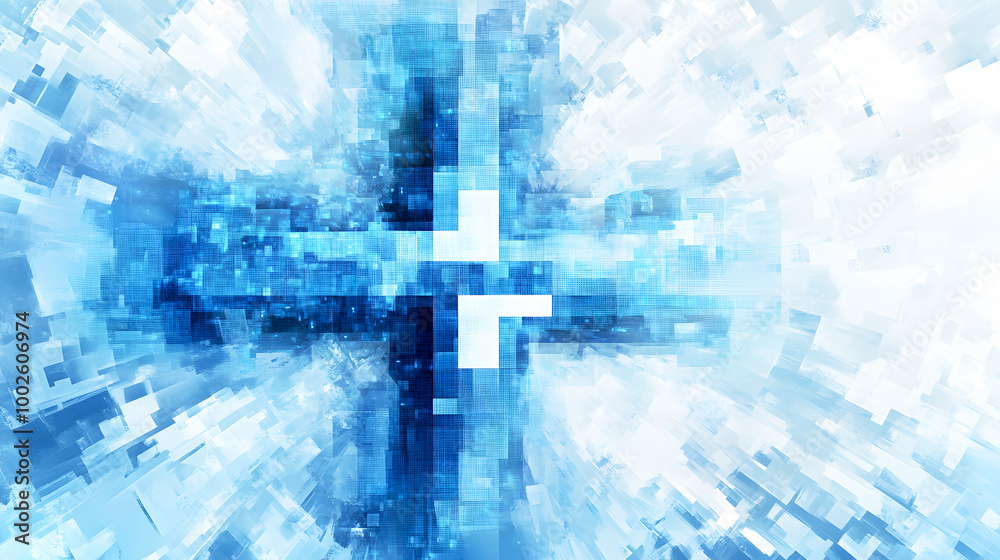 Obraz premium Pixelated Cross Symbolizing Medicine and Technology