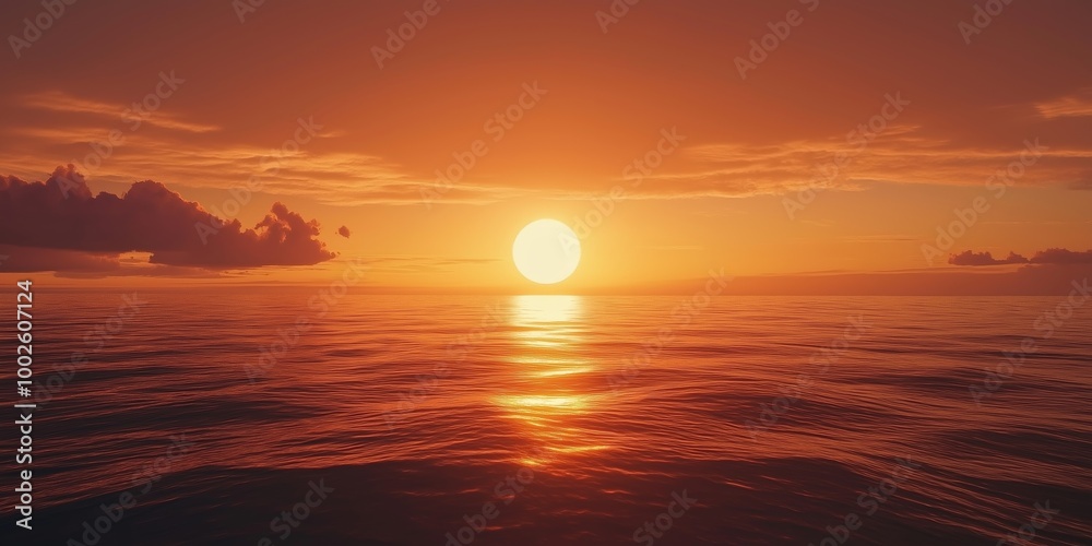 The sun is setting over the ocean, casting a warm glow on the water. The sky is filled with clouds, creating a serene and peaceful atmosphere The sun is setting over the ocean, casting a warm glow on the water. The sky is filled with clouds, creating a serene and peaceful atmosphere