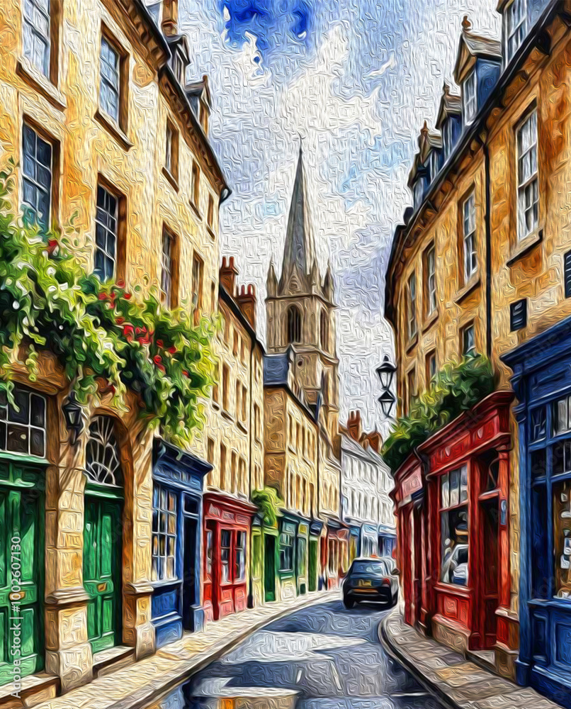 Fototapeta premium City Architecture. Oil painting. Printable pattern for wall decorations