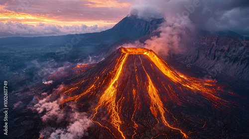 Stunning HD Nature Volcano Background – High Quality Erupting Volcano Landscape Image