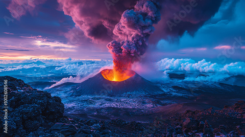 Stunning HD Nature Volcano Background – High Quality Erupting Volcano Landscape Image
