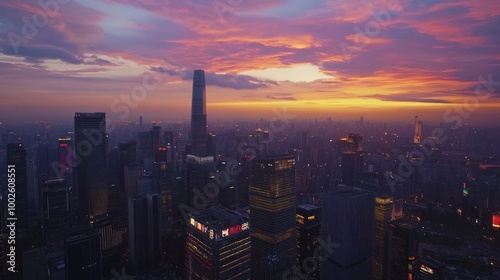 Stunning Sunset Over Shanghai Skyline