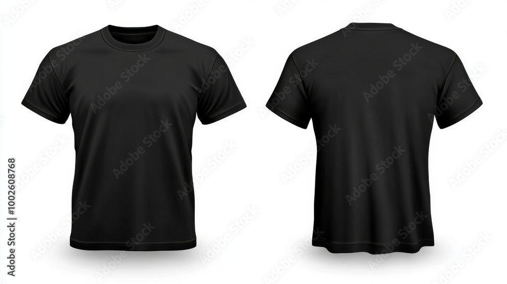This is a design template for a plain black t-shirt. It shows both the front and back views, isolated on a white background. You can use it to show how your designs would look on a shirt. This is a design template for a plain black t-shirt. It shows both the front and back views, isolated on a white background. You can use it to show how your designs would look on a shirt.