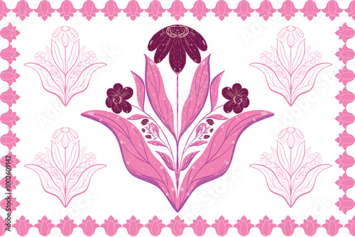 florals pattern with hand drawn design, pattern in modern, Damask pattern with unique hand drawing design, white background print for fabric, clothing, wrapping paper, cover, rug, homedecor