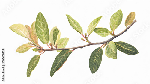 A painting of a Cassinopsis ilicifolia plant, native to Australia, shown against a white background. photo