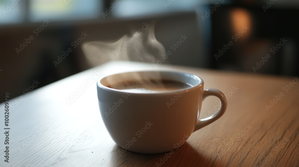 Steaming Cup of Coffee on a Table Steaming Cup of Coffee on a Table