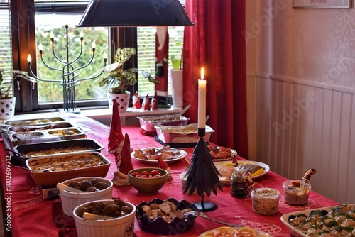 Traditional Christmas table with treats in Sweden. photo