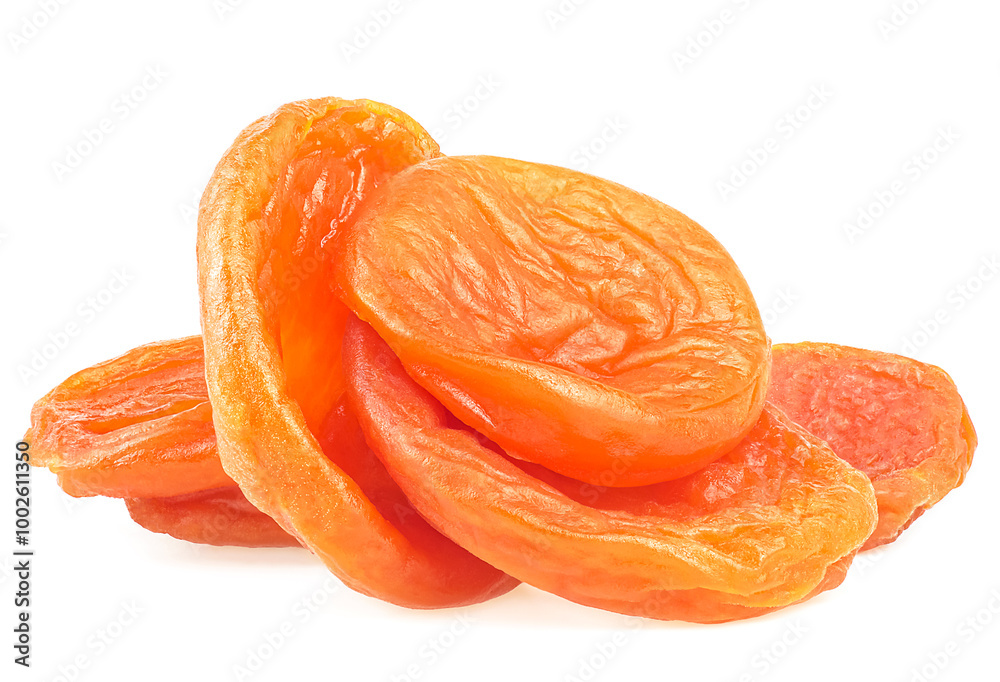 Heap of dried apricots isolated on a white background. Tasty apricots, healthy food. Heap of dried apricots isolated on a white background. Tasty apricots, healthy food.