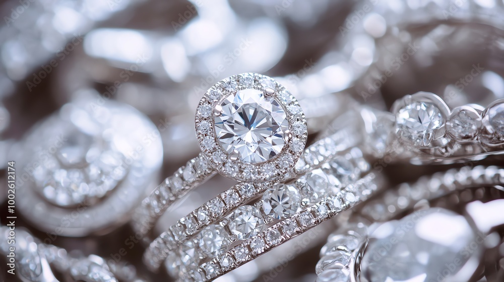 A close-up image showcasing elegant diamond rings adorned with sparkling gemstones, perfect for jewelry enthusiasts and collections. A close-up image showcasing elegant diamond rings adorned with sparkling gemstones, perfect for jewelry enthusiasts and collections.