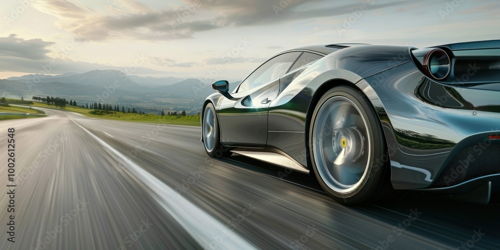 European Sports Car: A high-performance European sports car speeding down a road European Sports Car: A high-performance European sports car speeding down a road