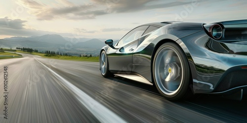 European Sports Car: A high-performance European sports car speeding down a road