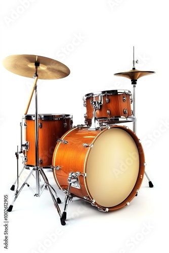 Brown drum kit on white background, music concept