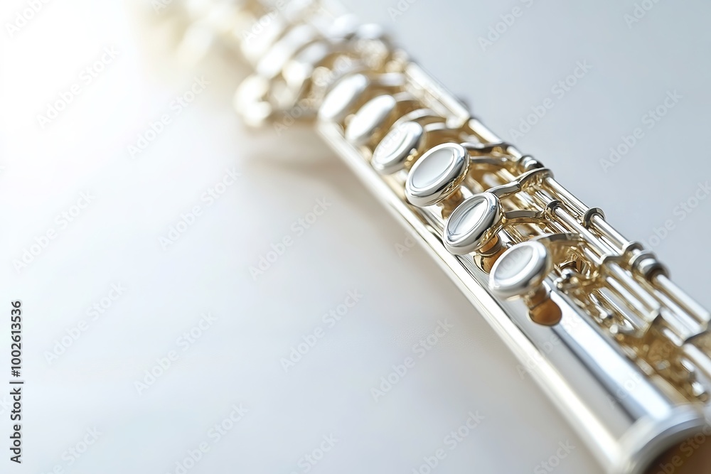 Fototapeta premium Close-up of flute keys with soft lighting