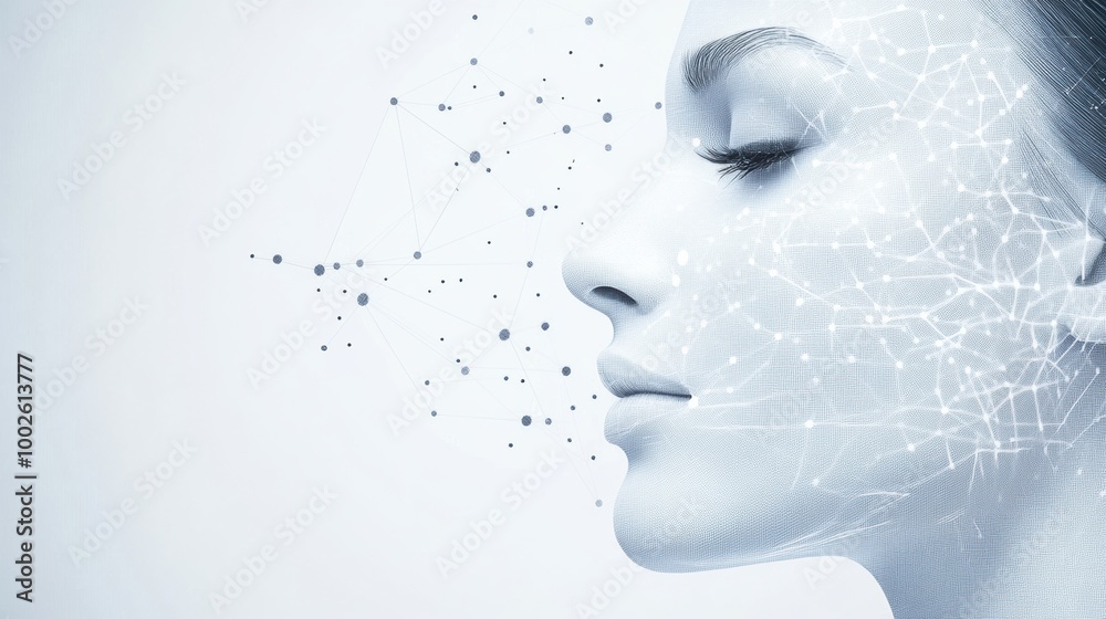Abstract representation of skincare procedure diagrams with lines and dots illustrating facial treatment techniques in a modern style. Generative AI Abstract representation of skincare procedure diagrams with lines and dots illustrating facial treatment techniques in a modern style. Generative AI