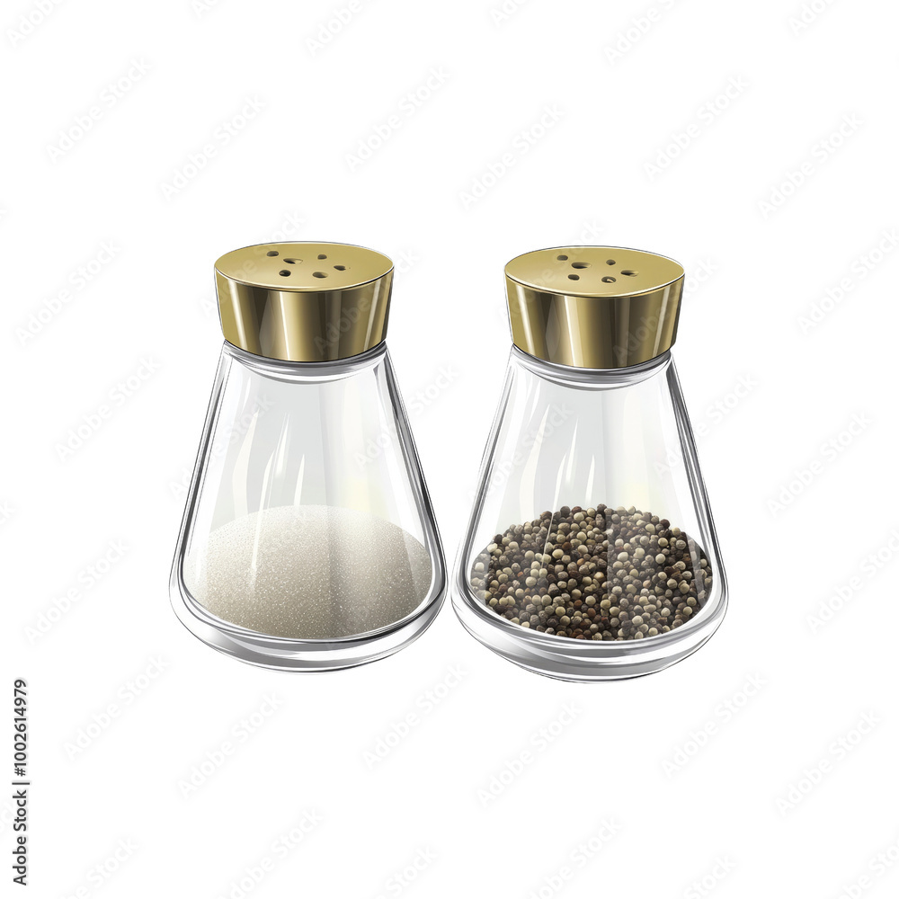Salt and pepper shakers with gold tops