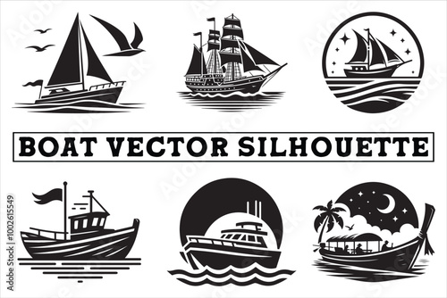 Boat Vector Silhouette Design Art