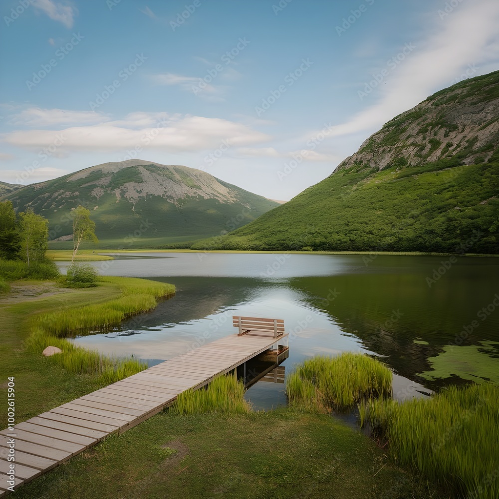 Obraz premium Scenic Landscape with a Serene Lake Reflection