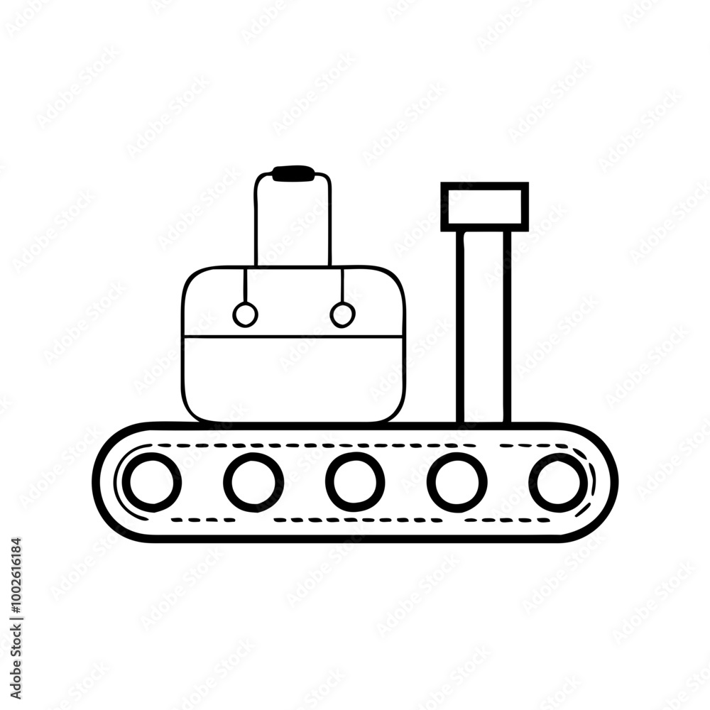 Luggage conveyor, line icon, black and white, airport symbol Luggage conveyor, line icon, black and white, airport symbol