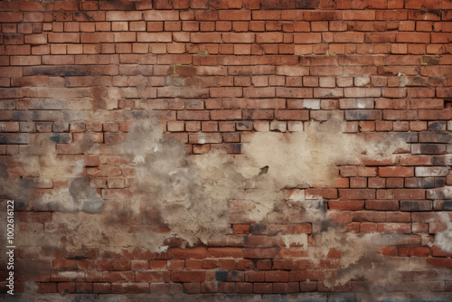 Processed collage of obsolete red brock masonry wall texture. Background for banner, backdrop photo