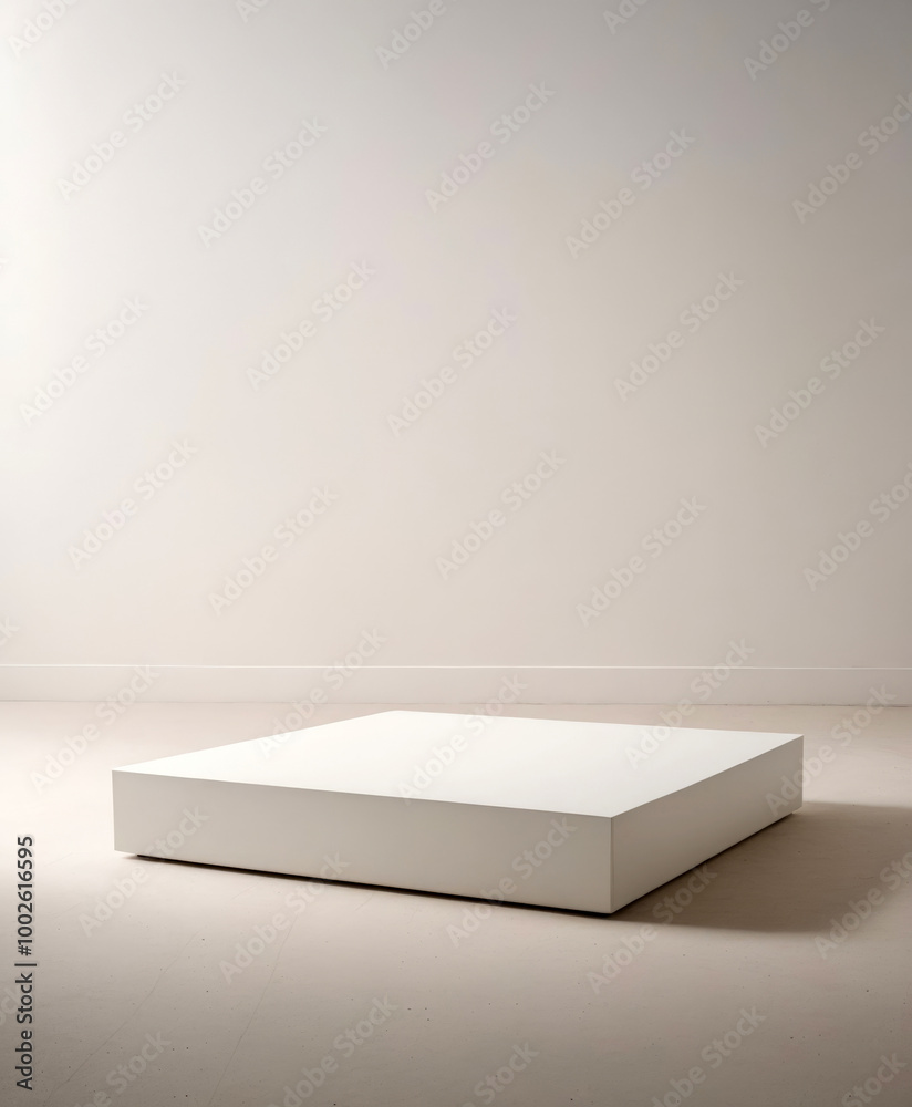 White rectangular stand for product display - on a light-colored desk