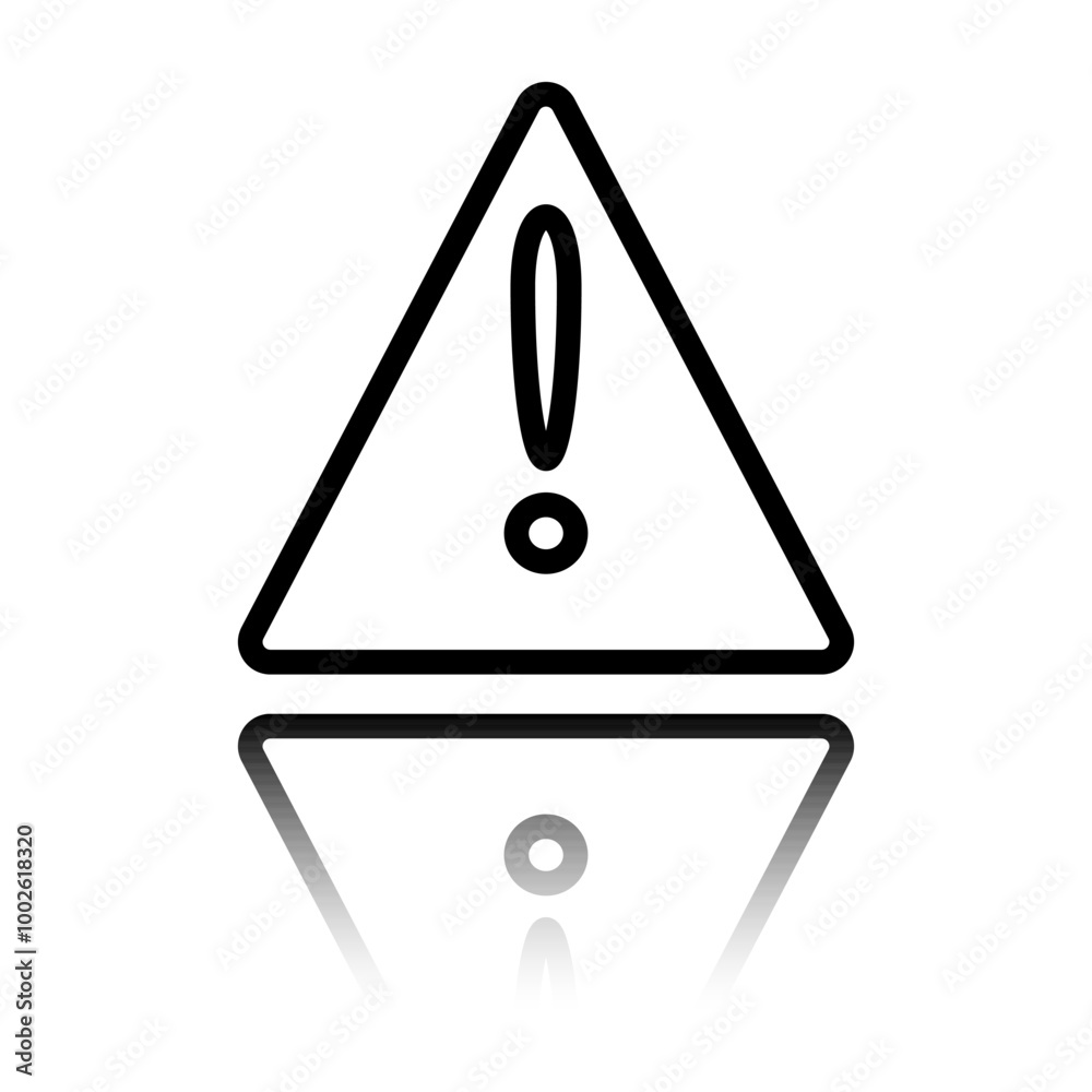 Warning triangle simple icon. Flat design. Black icon with mirror reflection. White background Warning triangle simple icon. Flat design. Black icon with mirror reflection. White background