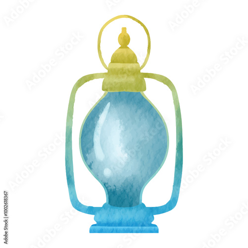 Oil lamp or kerosene camp lantern ornament watercolor element