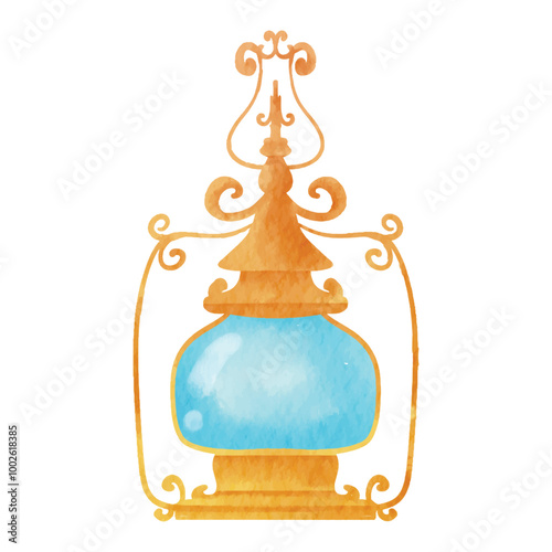 Oil lamp or kerosene camp lantern ornament watercolor element