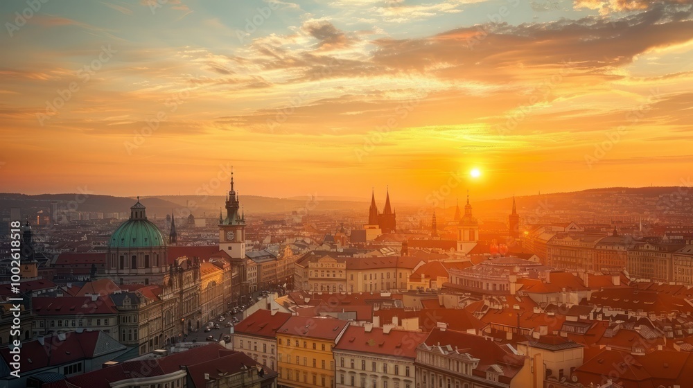Cityscapes: Panoramic views of different European cities at sunset Cityscapes: Panoramic views of different European cities at sunset