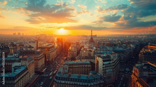 Cityscapes: Panoramic views of different European cities at sunset #1002618514