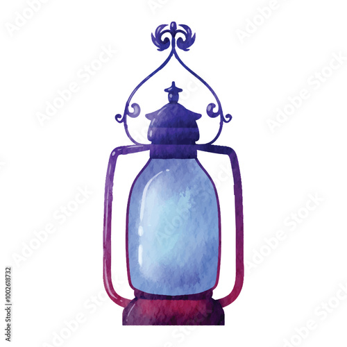 Oil lamp or kerosene camp lantern ornament watercolor element