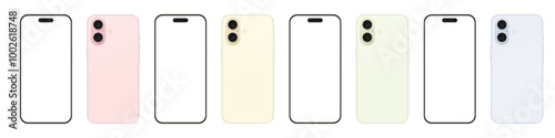 16 pro max smartphone gadget mockup with all color variants. Smartphone mockup white screen. Mock-up screen of mobile phone. Vector illustration