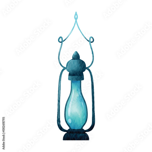 Oil lamp or kerosene camp lantern ornament watercolor element