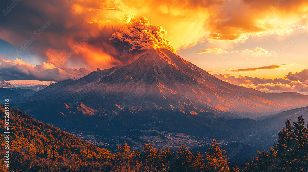 Fototapeta premium Stunning HD Nature Volcano Background – High Quality Erupting Volcano Landscape Image