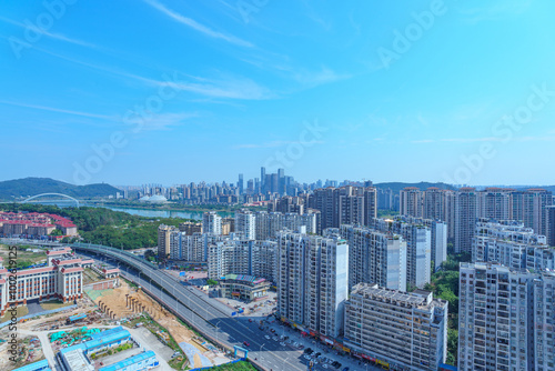 City roads and modern high-rise buildings
