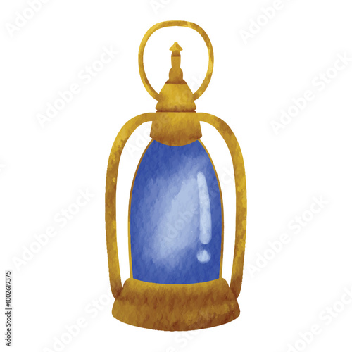 Oil lamp or kerosene camp lantern ornament watercolor element