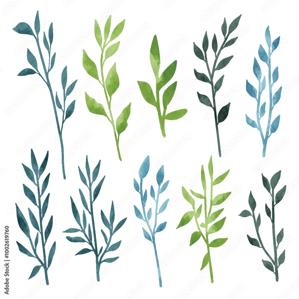 Fototapeta premium Watercolor Leaves Element Vector Collection