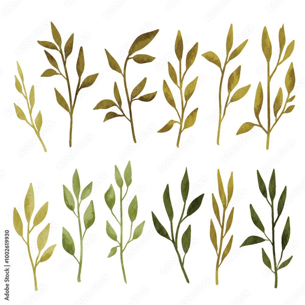 Obraz premium Watercolor Leaves Element Vector Collection