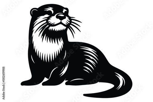 A black Silhouette otter animal vactor