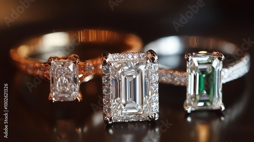 Elegant diamond rings with intricate designs, showcasing the beauty of exquisite jewelry craftsmanship and brilliant gemstones.