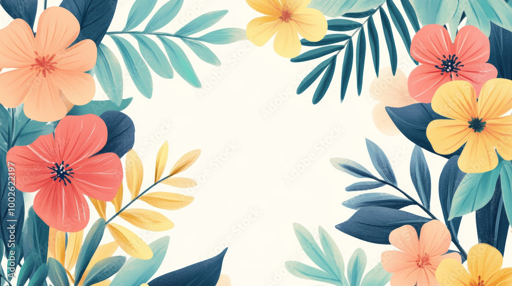 A beautiful painting of flowers and leaves, set against a plain white background. A beautiful painting of flowers and leaves, set against a plain white background.