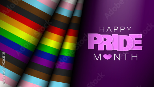 Background with LGBTQ inclusive pride flag with text happy pride month